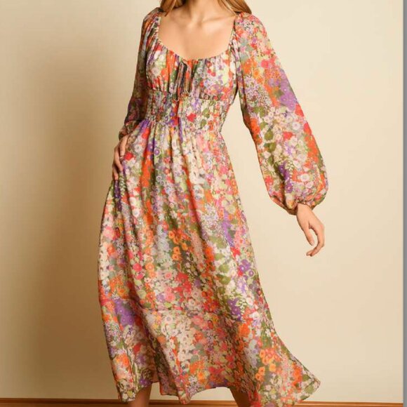 Hutch - McVie Floral Long Sleeve Flowy Midi Dress - Sz M - Picture 1 of 4